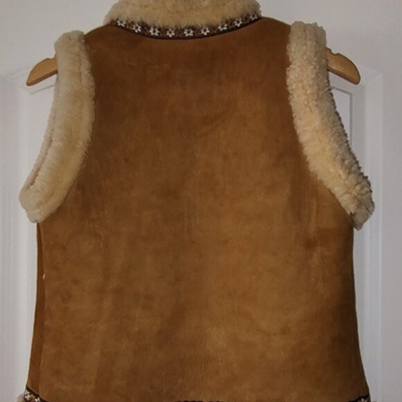 Suede & Faux Shearling Vest-Embroidered-Boho/Vintage 70's - Picture 2 of 4